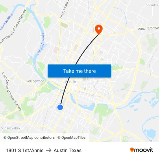 1801 S 1st/Annie to Austin Texas map