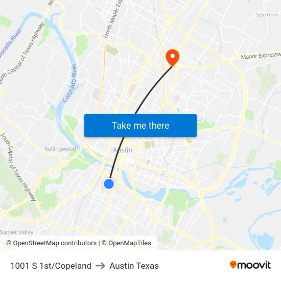 1001 S 1st/Copeland to Austin Texas map
