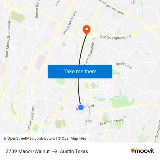 2709 Manor/Walnut to Austin Texas map