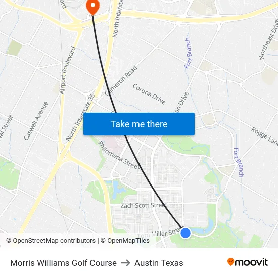 Morris Williams Golf Course to Austin Texas map