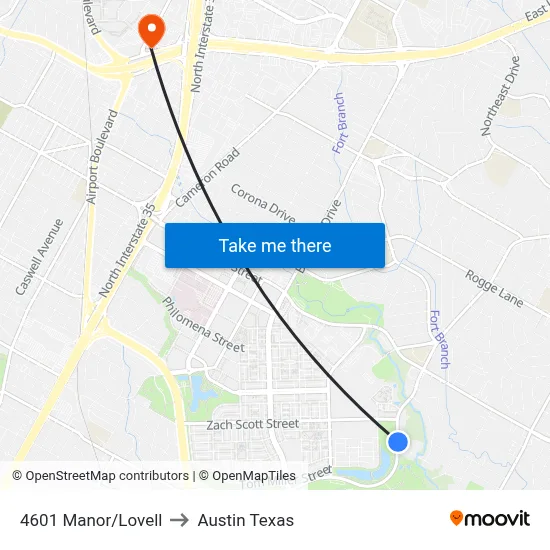 4601 Manor/Lovell to Austin Texas map