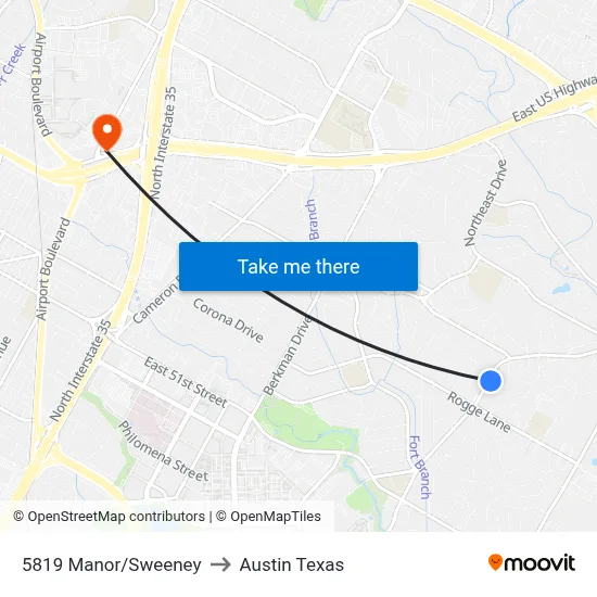 5819 Manor/Sweeney to Austin Texas map
