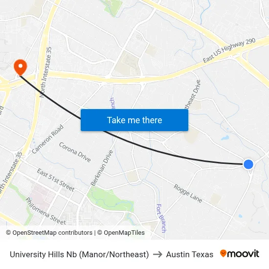 University Hills Nb (Manor/Northeast) to Austin Texas map