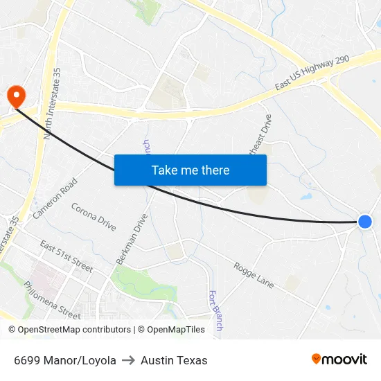 6699 Manor/Loyola to Austin Texas map