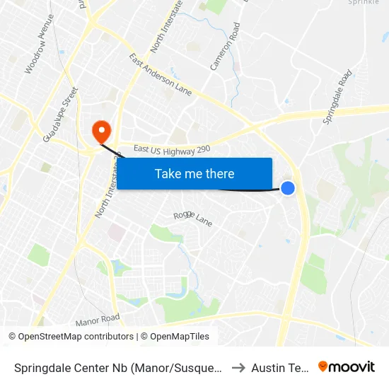 Springdale Center Nb (Manor/Susquehanna) to Austin Texas map