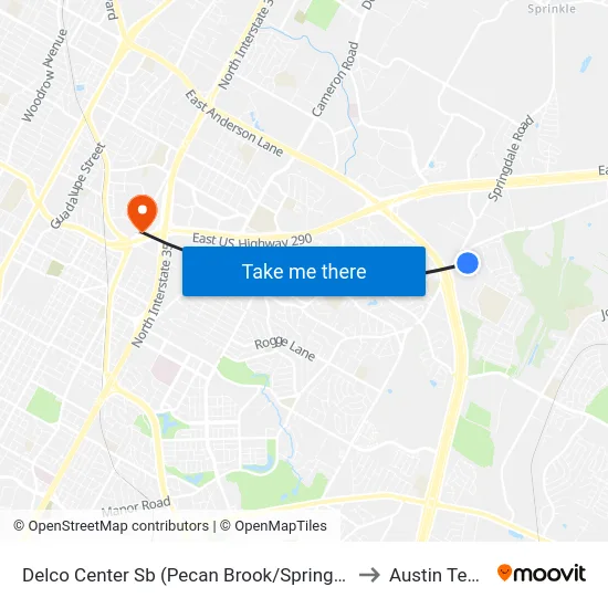 Delco Center Sb (Pecan Brook/Springdale) to Austin Texas map