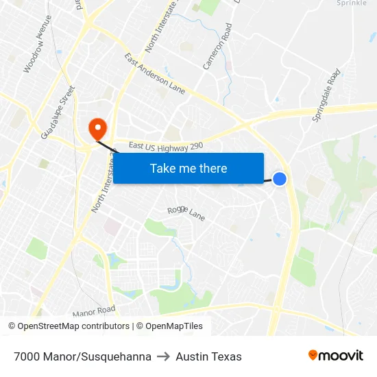 7000 Manor/Susquehanna to Austin Texas map