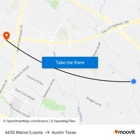 6650 Manor/Loyola to Austin Texas map