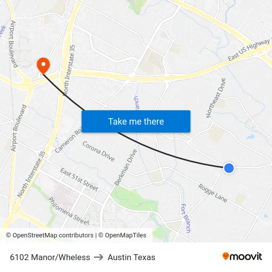 6102 Manor/Wheless to Austin Texas map