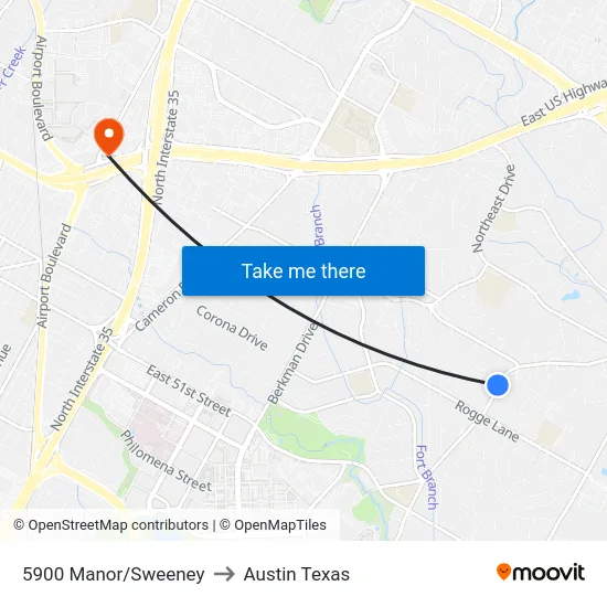 5900 Manor/Sweeney to Austin Texas map