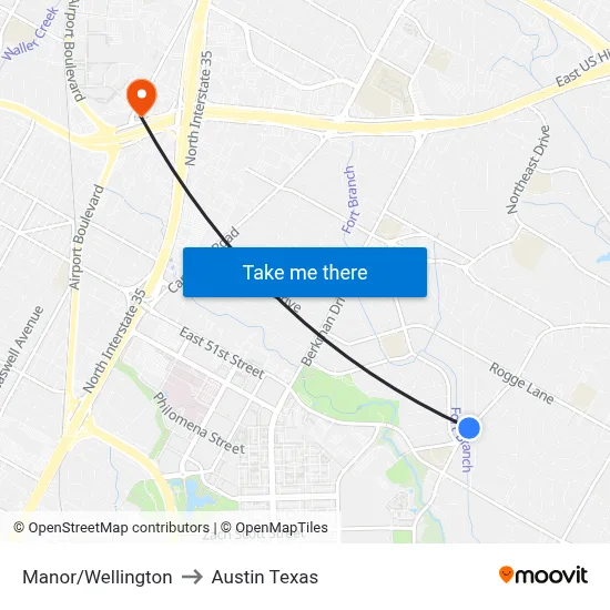 Manor/Wellington to Austin Texas map