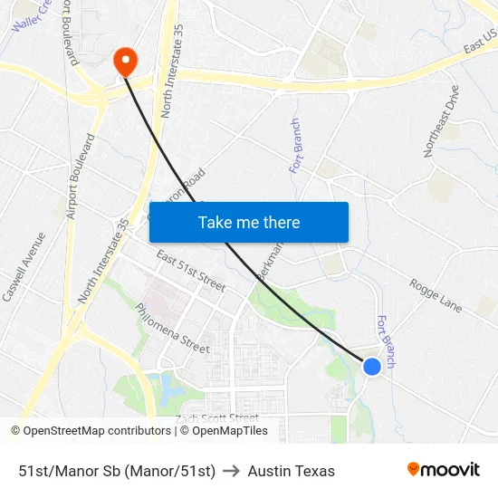 51st/Manor Sb (Manor/51st) to Austin Texas map