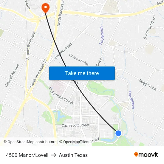 4500 Manor/Lovell to Austin Texas map