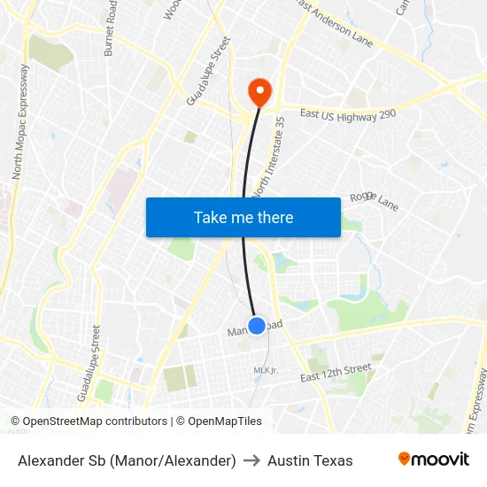 Alexander Sb (Manor/Alexander) to Austin Texas map
