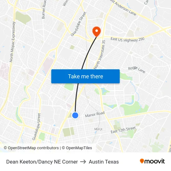 Dean Keeton/Dancy NE Corner to Austin Texas map