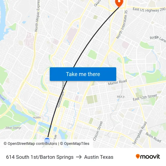 614 South 1st/Barton Springs to Austin Texas map