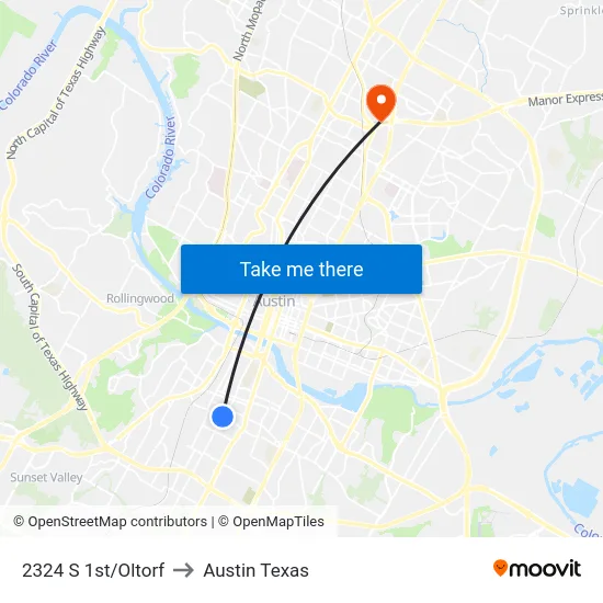 2324 S 1st/Oltorf to Austin Texas map