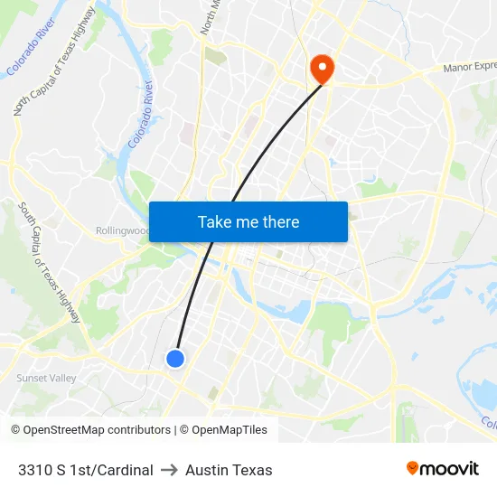 3310 S 1st/Cardinal to Austin Texas map