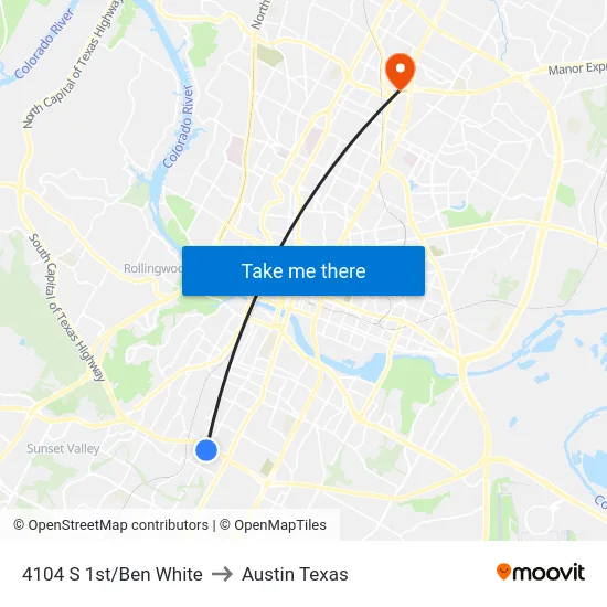 4104 S 1st/Ben White to Austin Texas map