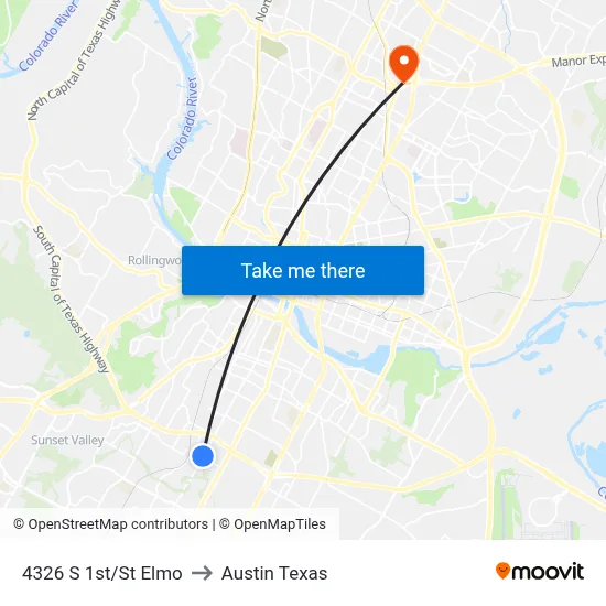 4326 S 1st/St Elmo to Austin Texas map