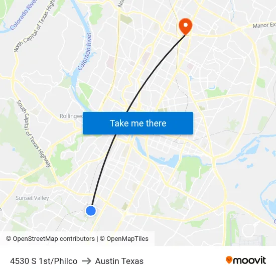 4530 S 1st/Philco to Austin Texas map