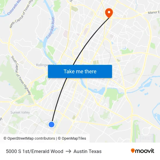 5000 S 1st/Emerald Wood to Austin Texas map
