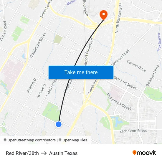 Red River/38th to Austin Texas map