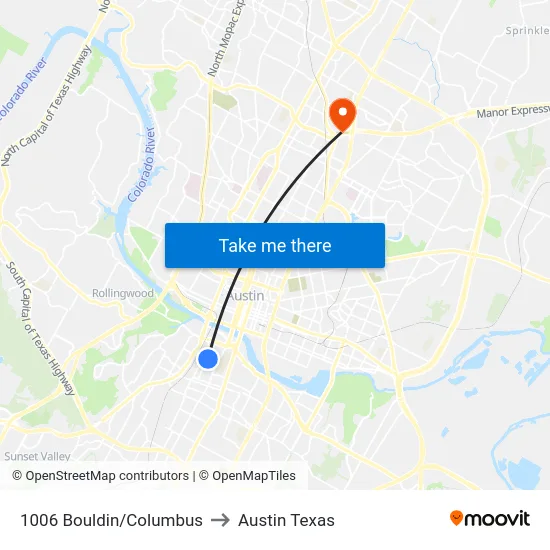 1006 Bouldin/Columbus to Austin Texas map