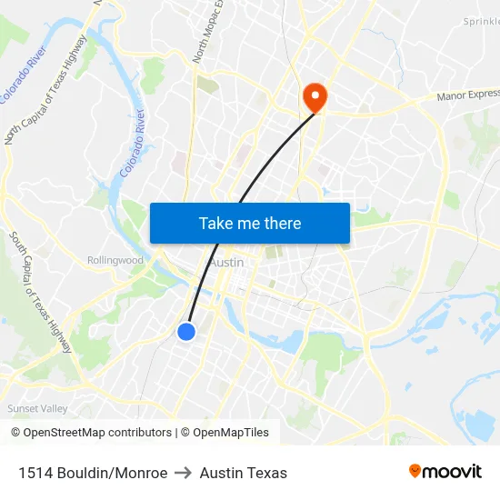 1514 Bouldin/Monroe to Austin Texas map