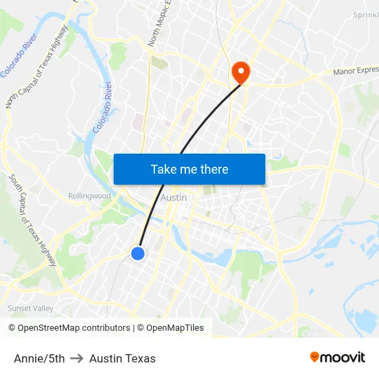Annie/5th to Austin Texas map