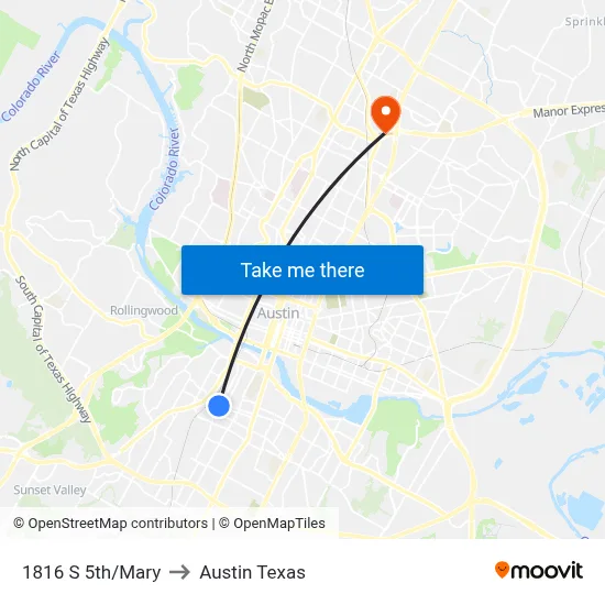 1816 S 5th/Mary to Austin Texas map