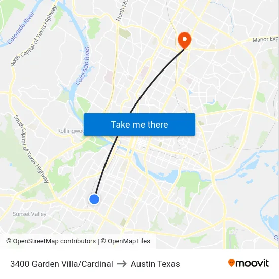 3400 Garden Villa/Cardinal to Austin Texas map