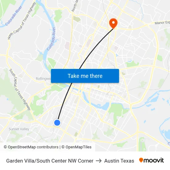 Garden Villa/South Center NW Corner to Austin Texas map