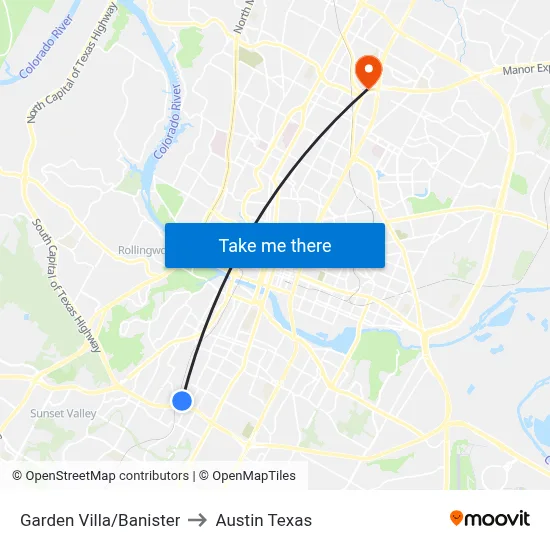 Garden Villa/Banister to Austin Texas map