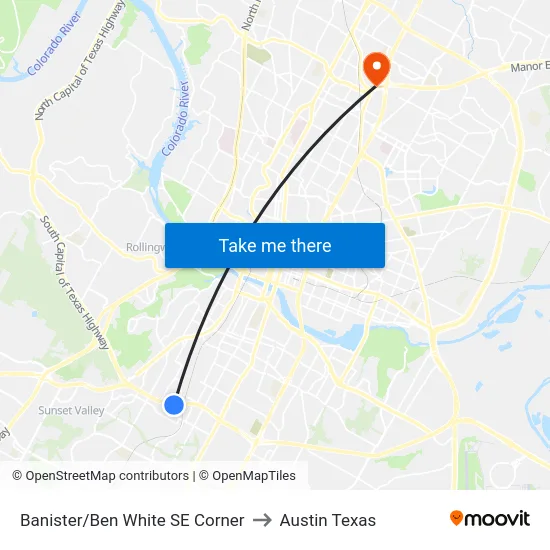 Banister/Ben White SE Corner to Austin Texas map
