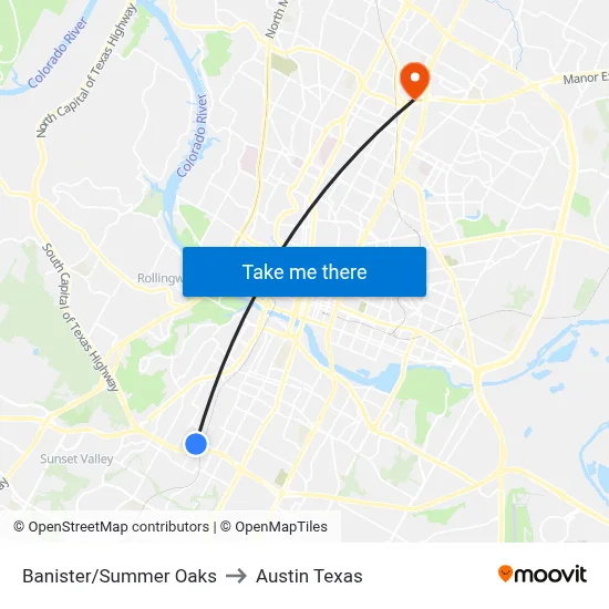 Banister/Summer Oaks to Austin Texas map