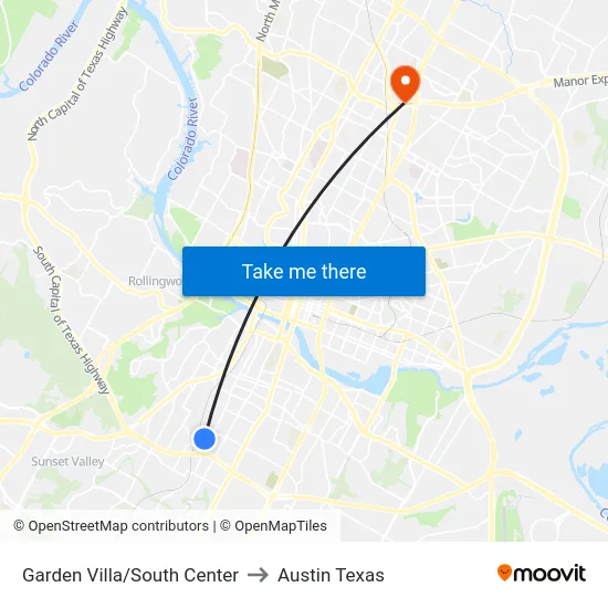 Garden Villa/South Center to Austin Texas map