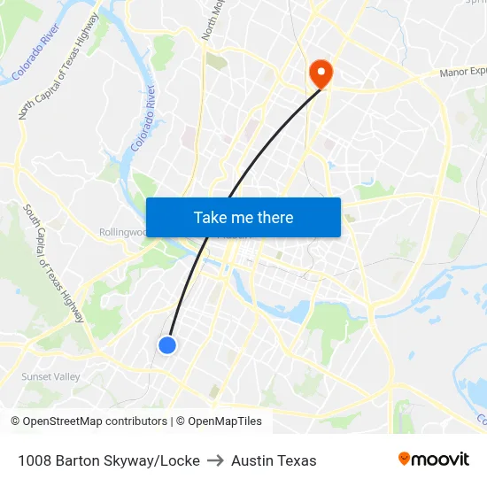 1008 Barton Skyway/Locke to Austin Texas map