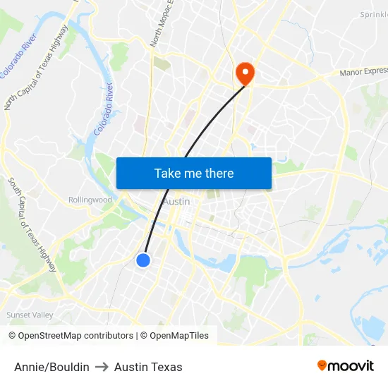 Annie/Bouldin to Austin Texas map