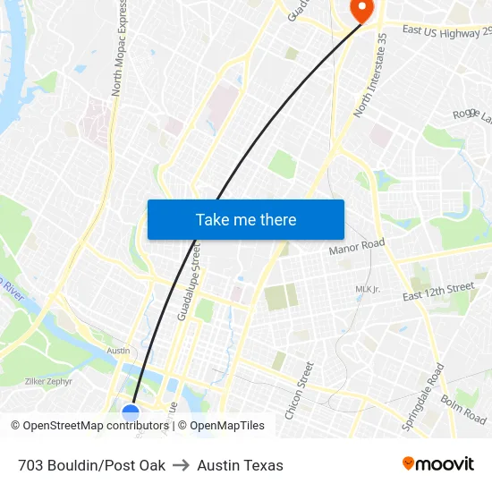 703 Bouldin/Post Oak to Austin Texas map