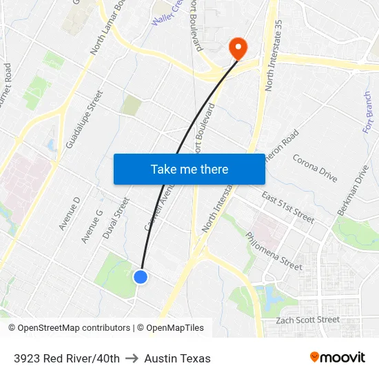 3923 Red River/40th to Austin Texas map