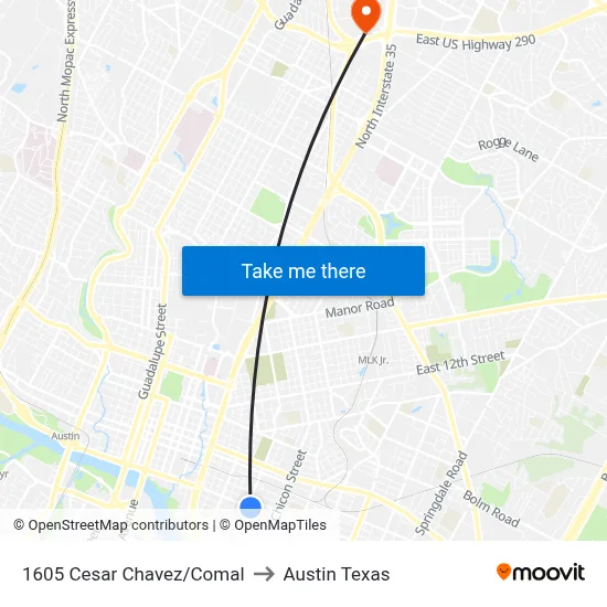 1605 Cesar Chavez/Comal to Austin Texas map