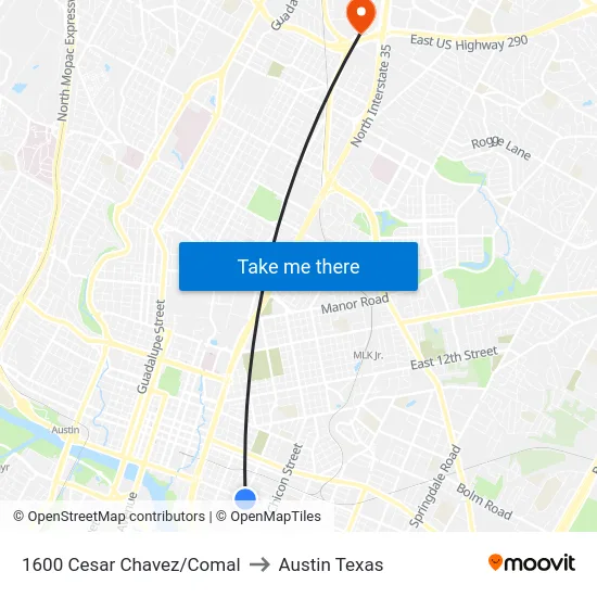 1600 Cesar Chavez/Comal to Austin Texas map