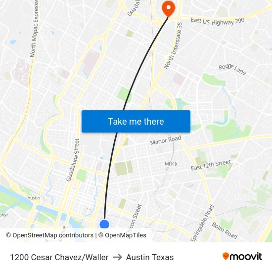 1200 Cesar Chavez/Waller to Austin Texas map