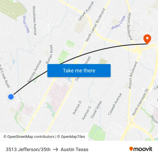 3513 Jefferson/35th to Austin Texas map