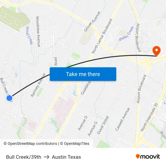 Bull Creek/39th to Austin Texas map