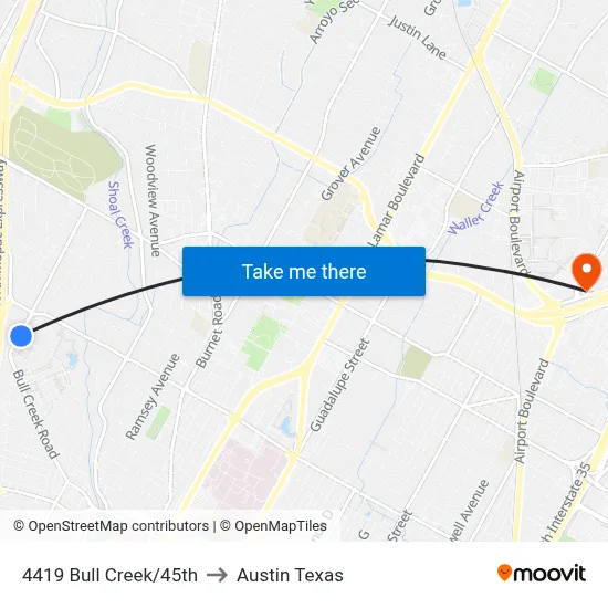 4419 Bull Creek/45th to Austin Texas map