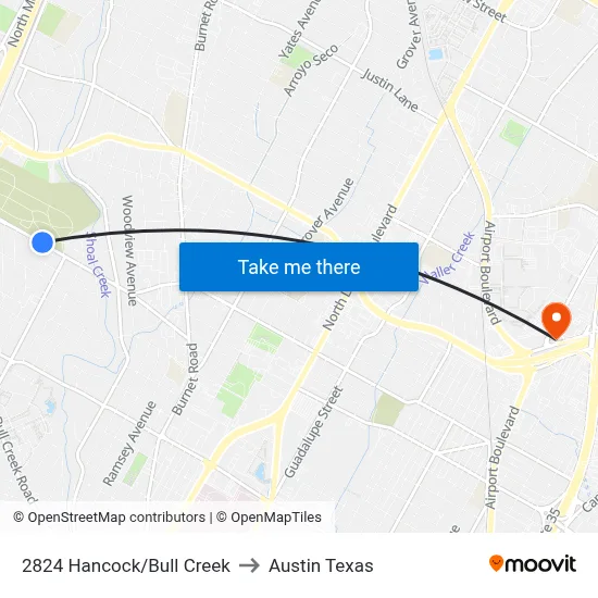 2824 Hancock/Bull Creek to Austin Texas map
