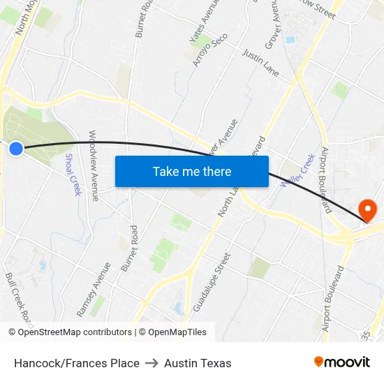 Hancock/Frances Place to Austin Texas map