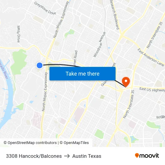 3308 Hancock/Balcones to Austin Texas map